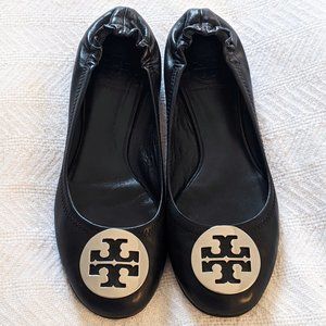 Black+Silver Tory Burch Classic Reva Ballet Flat